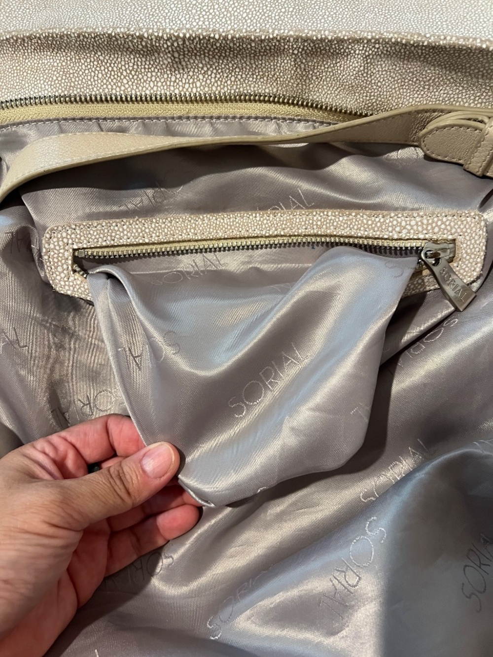 Sorial Lexi metallic taupe stingray-embossed leather hobo bag - Picture 10 of 14